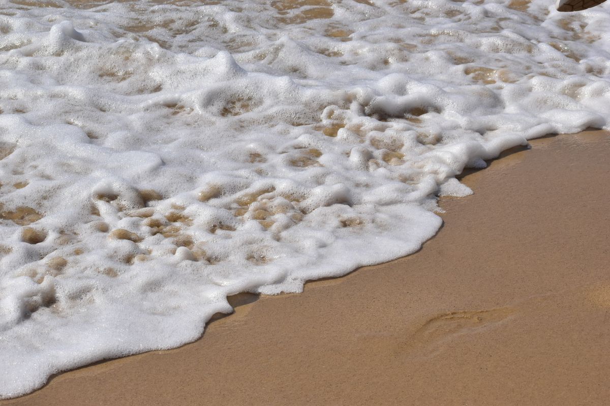 砂浜に寄せる白い波の泡